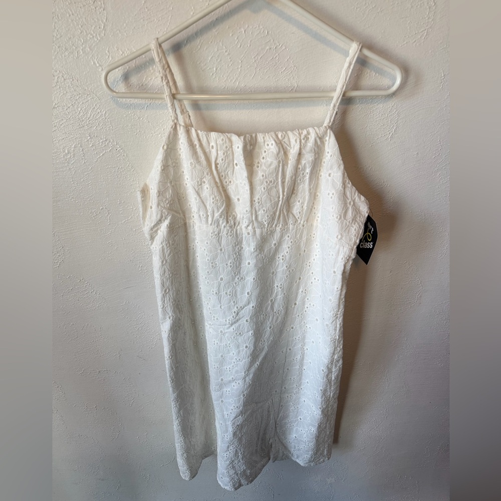 art class White Eyelet Sundress with Floral Embroidery